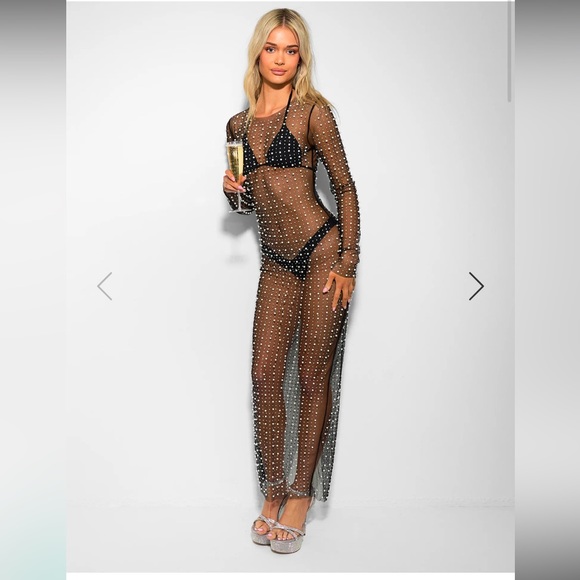 NWOT Beach Bunny Champagne Nights Pearl Mesh Dress in Black - Picture 2 of 10